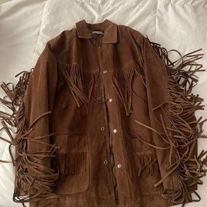 Vintage French Brown Suede Fringe Jacket